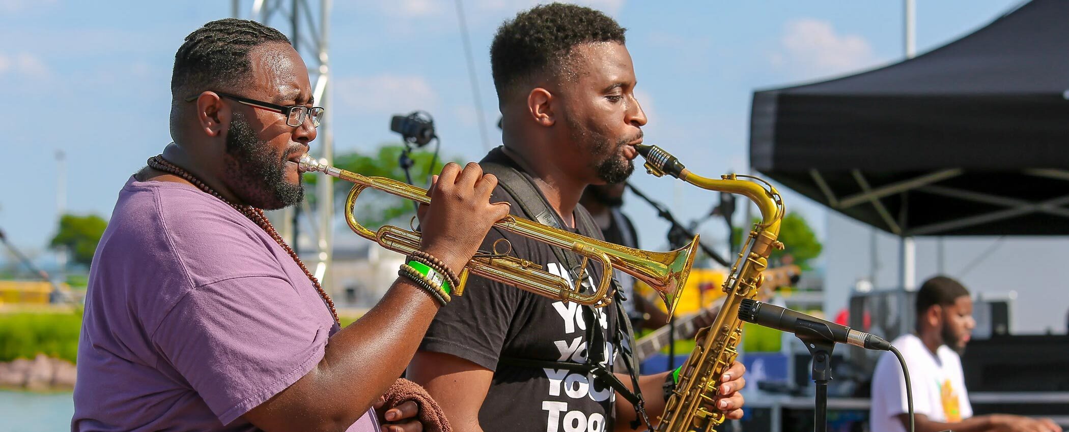 Two Men Playing Trumpet and Saxophone at Navy Pier